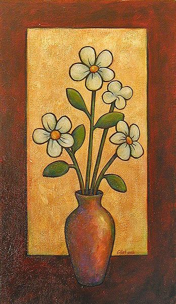 Simple Vase Drawing, Flower With Vase Drawing, Drawing Of Flowers In A Vase, Flower Vase Painting Acrylic Easy, Pot With Flowers Drawing, Easy Flower Vase Drawing, Flower Vases Drawing, Flower In A Pot Drawing, Flower Vase Painting Easy