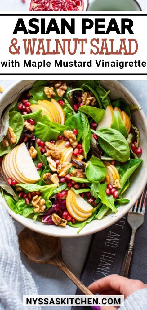 Recipes With Korean Pears, Asian Pear Salad Recipes, Asian Pear Recipes Healthy, Korean Pear Recipes, Asian Pears Recipes, Asian Pear Salad, Pear And Walnut Salad, Asian Pear Recipes, Maple Mustard Vinaigrette