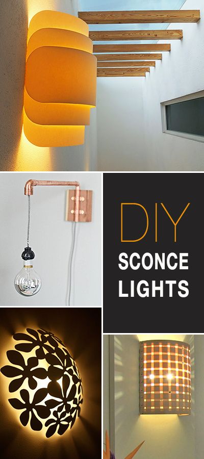 DIY Sconce Lights • A Round-up of all kinds of great ideas, projects and tutorials! Learn how to make your own sconce lights! Diy Bedroom Lamp Ideas, Diy Wall Lamp Shade, Diy Wall Lighting, Diy Wall Lamp Ideas, Diy Ambient Lighting, Diy Wall Light Fixtures, Diy Wall Lights Ideas, Diy Sconces Ideas, Diy Wall Lamp