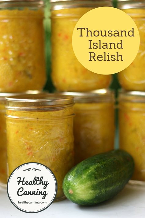 Thousand Island Relish : Thousand Island Dressing has lived on, but Thousand Island Relish has largely been lost to history. You can revive this old relish in your own kitchen, though. Sugar and salt free, too! #canning Healthy Canning, Canning Pickles, Home Canning Recipes, Canning Jam, Canning Food Preservation, Thousand Island, Thousand Island Dressing, Relish Recipes, Cucumber Recipes