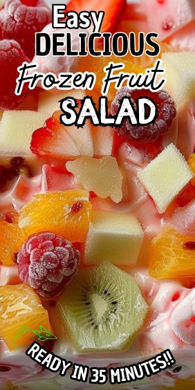 Easy Delicious Frozen Fruit Salad Frozen Fruits Recipe, Frozen Fruit Salad Recipes, Frozen Fruit Dessert Recipes, Canned Fruit Recipes, Frozen Fruit Salad, Frozen Fruit Salads, Frozen Fruit Recipes, Colorful Salad, Peach Pie Filling