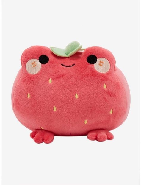 Cute Frog Plushies, Strawberry Stuffed Animal, Aesthetic Squishmallows, Big Plushies, Japanese Plushies, Strawberry Frog, Frog Plushie, Frog Plush, Cute Squishies