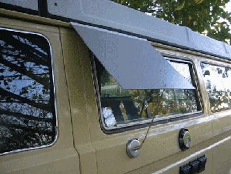 Would you like to keep your Vanagon's kitchen window open when it's raining?  Jim Felder designed a neat little window awning hack.  Using a magnet base and Vw T3 Interior, T3 Interior, Vw T3 Camper, Vw California T6, Vanagon Westfalia, Vw Syncro, Vw T3 Syncro, T3 Bus, Diy Awning