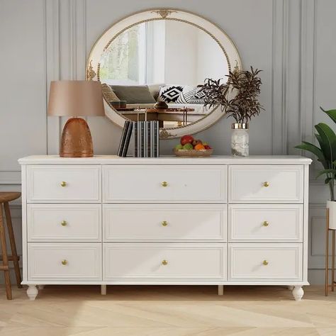 FAMAPY 9 Drawer 63undefinedundefined W Dresser White Chest Srorage Cabinet Lacquer - On Sale - Bed Bath & Beyond - 36409348 Chest Of Drawers Modern, Wooden Chest Of Drawers, Tidy Room, Beautiful Dresser, 9 Drawer Dresser, Wooden Dresser, Modern European, White Chests, Classic Bedroom