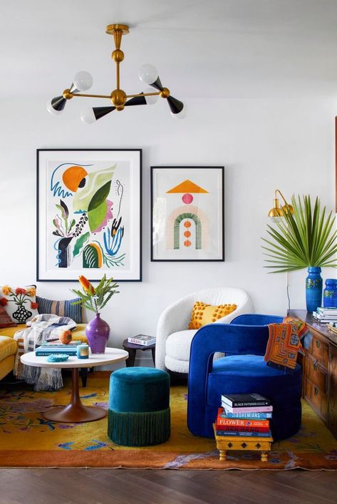 This trend—like dopamine dressing—is all about putting your personality front and center, which never goes out of style. #homedecor #livingroomideas #bhg Colourful Living Room Decor, Yellow Living Room, Colourful Living Room, Living Room Colors, Living Room Inspo, A Living Room, Small Living Rooms, Small Living Room, Living Room Inspiration