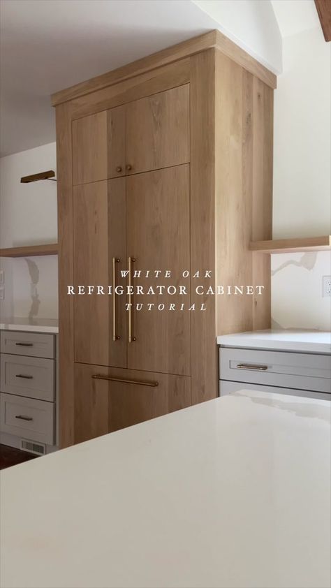 The DIY refrigerator cabinet and custom panel tutorial is now live. Th... | white oak kitchen cabinets | TikTok Built In Refrigerator Cabinet, Diy Refrigerator Cabinet, White Oak Kitchen Cabinets, Paneled Refrigerator, Diy Kitchen Hacks, Kitchen Built In, White Oak Kitchen, Refrigerator Cabinet, Kitchen Storage Hacks