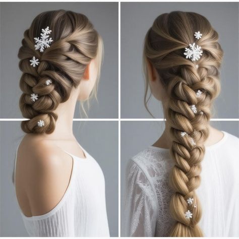 Transform your look with the stunning Snowflake braid hairstyle! This intricate and elegant braid adds a touch of whimsy, making it perfect for any occasion, from casual outings to special events. The unique pattern resembles delicate snowflakes, creating a beautiful focal point that will surely turn heads. Easy to follow tutorials are available to help you achieve this charming style, ensuring your hair looks flawless. Whether you have long, medium, or layered hair, the Snowflake braid is versatile and works wonders. Elevate your Snowflake Hairstyle, Snowflake Hair, Romantic Updo, Braid Hairstyle, Hair Updo, Layered Hair, Hair Updos, Hair Looks, Unique Patterns