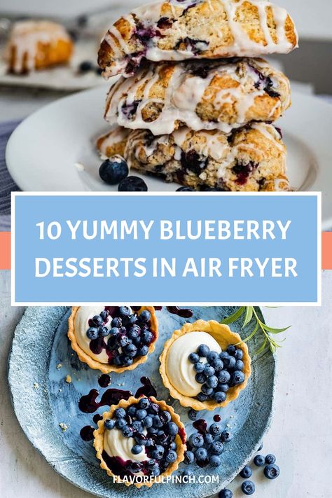 10 Yummy Blueberry Desserts In Air Fryer https://flavorfulpinch.com/air-fryer-blueberry-desserts/ Air Fryer Blueberry Cobbler, Air Fryer Blueberry, Blueberry Air Fryer Recipes, Air Fryer Blueberry Recipes, Air Fryer Blueberry Crisp, Air Fryer Blueberry Muffins, Blueberry Fritters Recipe, Blueberry Recipes Easy, Gluten Free Blueberry Cobbler