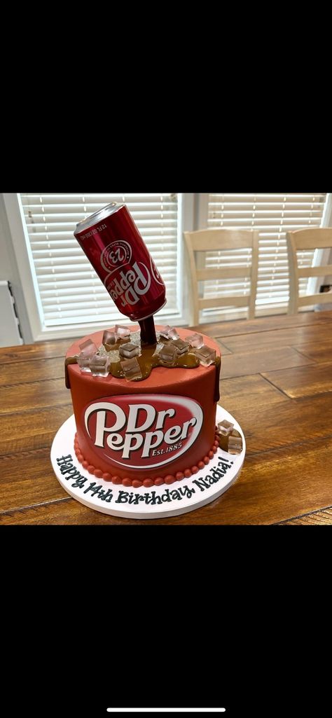 Pepper Cake Design, Dr Pepper Cake, Anti Gravity Cake, Gravity Cake, Twisted Tea, Yummy Comfort Food, Birthday Inspo, Pretty Birthday Cakes, 14th Birthday