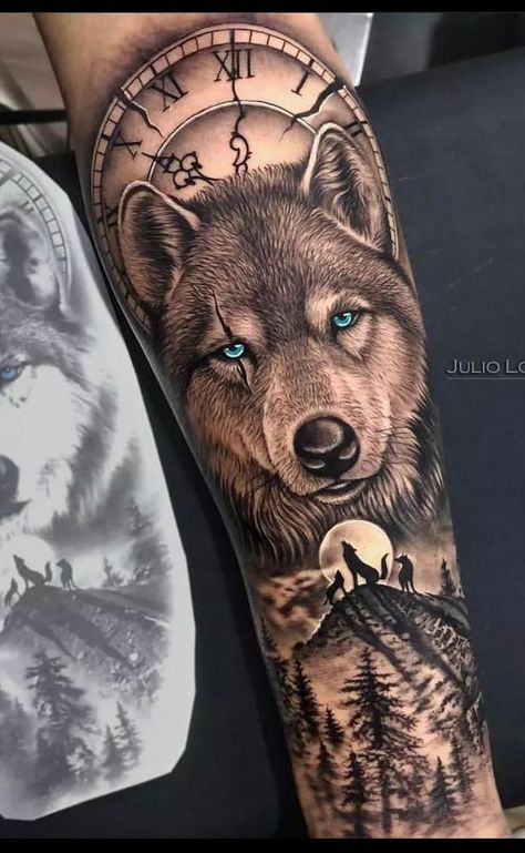 Half Sleeve Tattoos Wolf, Simple Tato, Husky Tattoo, Tatoo Dog, Tato Maori, Family Tattoos For Men, Wolf Tattoos Men, Animal Sleeve Tattoo, Wolf Tattoo Sleeve