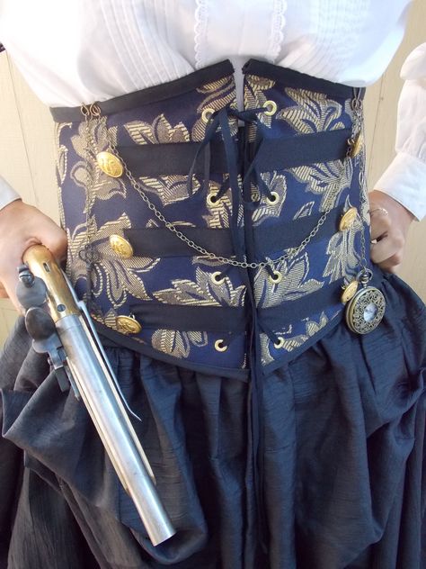 Blue cincher Blue Steampunk Aesthetic, Fancy Pirate, Pirate Clothes, Blue Steampunk, Captain's Quarters, Robecca Steam, Captain Nemo, Gold Corset, Steampunk Couture