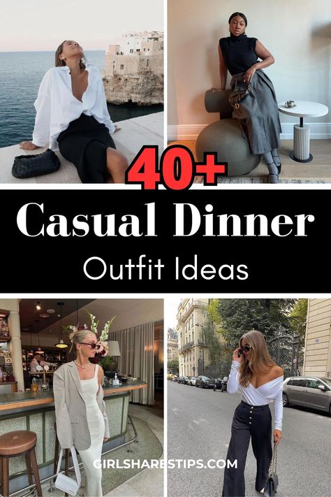 40+ casual dinner date outfit ideas that are both classy and elegant, giving you an old money vibe while looking expensive. From spring to summer, fall to winter, these stylish and trendy looks are effortlessly chic for Thanksgiving with friends, a girls' night out, colleagues, family events, anniversaries, birthdays, Valentine's Day, Christmas, or any night out party. Pizza Dinner Outfit, Girls Dinner Outfit Summer, Outfit For Casual Dinner, What To Wear For Dinner With Friends, What To Wear To A Nice Dinner, Happy Hour Outfits For Women, Night Event Outfit Ideas Classy, Dinner With Girlfriends Outfit, Family Party Outfit Casual