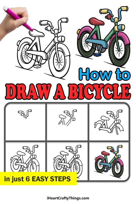 Draw A Bicycle, Quick Drawings, Bicycle Drawing, How Draw, Draw Doodles, Children's Drawing, Diy Drawing, Drawing Lessons For Kids, Beautiful Flower Drawings