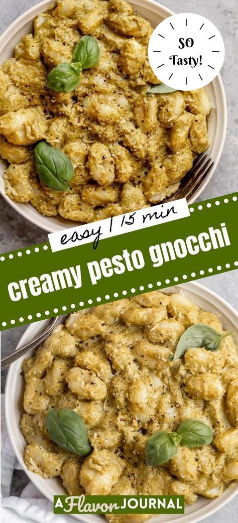 A quick and easy creamy pesto gnocchi recipe with basil, whipped ricotta, parmesan, and fresh lemon juice that's perfect for two people! This is the quickest pasta recipe on my blog, hands down. It’s a super simple, super creamy pesto sauce that I toss in cooked gnocchi and stir in a solid amount of parmesan cheese. With just a handful of simple ingredients, this easy pasta recipe comes together in just 15 minutes. Creamy Pesto Gnocchi, Recipe With Basil, Pesto Gnocchi, Creamy Pesto Sauce, Whipped Ricotta, Quick Pasta Recipes, Favorite Pasta Recipes, Gnocchi Recipe, Basil Recipes