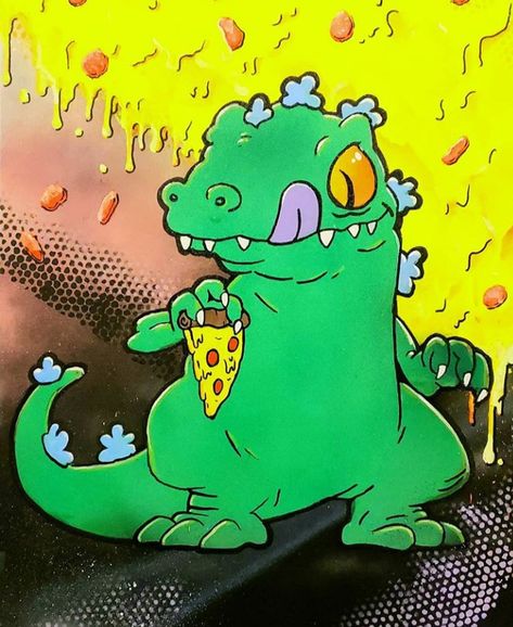 Reptar Tattoo, Rugrats Dinosaur, Raptor Dinosaur, Majin Boo, Dinosaur Drawing, Indie Room Decor, Indie Room, Dinosaur Art, Character Creation