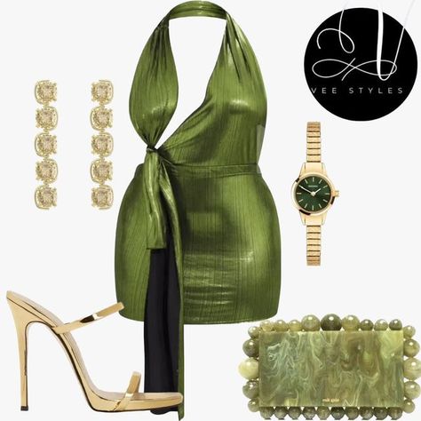 Vanessa Minkah on Instagram: "Happy new month 💚 Giving rich emerald ! Where would wear this to? Ft @prettylittlething Shape Olive Metallic Drape Mini Dress & @cultgaia Eos beaded clutch bag 😍 ! - outfit details tagged Welcome to the family new followers, may we continue to grow and keep loving my looks ! Follow @vanessathestylist_ for more looks and inspo! 🦋 #streetwear #explore #stylist #virtualstylist #streetwearfashion #outfits #fashioninspo #outfitinspo #explorepage #vanessathestylis Keep Loving, Metallic Mini Dress, Mini Dress Outfit, Cute Vacation Outfits, Happy New Month, Beaded Clutch Bag, Mini Dress Outfits, Metallic Mini Dresses, Gold Outfit