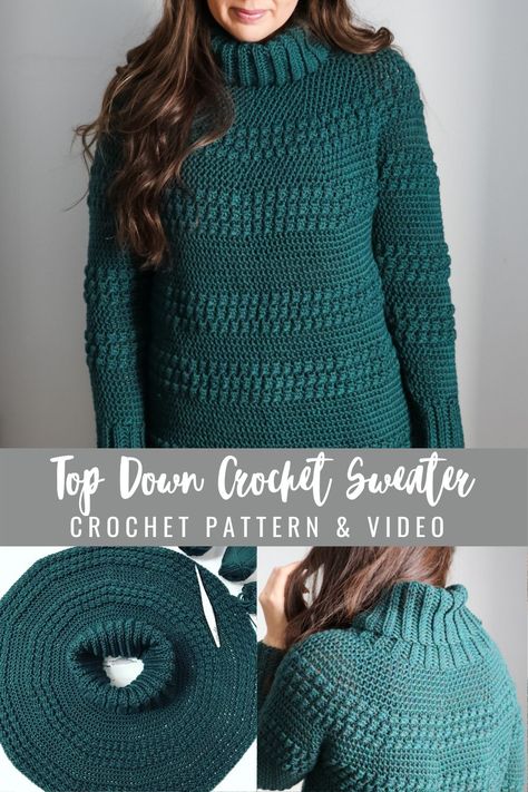 Crochet Circular Yoke Sweater, Crochet Aran Jumper Free Pattern, Crochet Sweater In The Round, Crochet Yoke Sweater Pattern Free, Crochet Jumpers For Women Free Pattern, Crochet Sweater Top Down, Crochet Sweaters Women Pattern Free, Crochet Christmas Sweater Pattern, Crochet Top Down Sweater Free Pattern