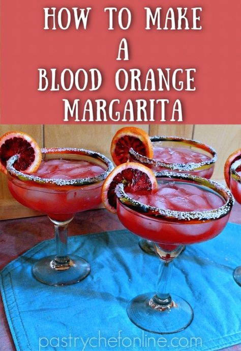 Blood orange margarita made with homemade simple syrup along with fresh lime juice, lemon juice, and of course fresh blood orange juice. A great cocktail recipe to make for a party in a pitcher, or make them individually. #margarita #bloodorangemargarita #pastrychefonline Orange Margarita Recipe, Blood Orange Margarita Recipe, Orange Margarita, Blood Orange Margarita, Margarita Ingredients, Citrus Cocktails, Blood Orange Juice, Classic Margarita, Margarita Cocktail