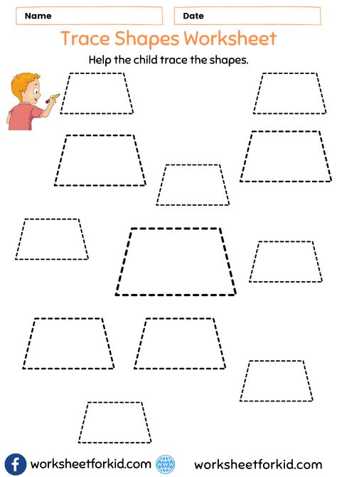 Trace Shapes Worksheet Trapezoid Worksheet On Shapes, Shapes For Preschool, Trace Shapes, Shape Tracing, Shape Worksheets For Preschool, Shapes Worksheet Kindergarten, Tracing Worksheets Free, Shape Tracing Worksheets, Printable Shapes