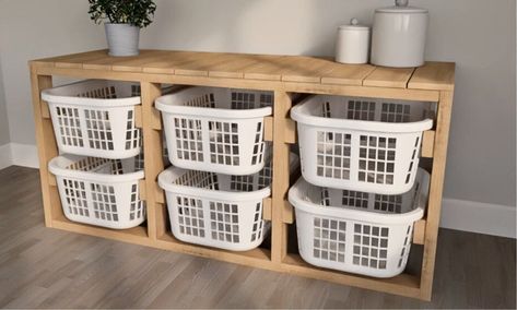 Laundry Basket Organizer, A Frame Chicken Coop, Laundry Basket Dresser, Laundry Basket Holder, Double Laundry, Diy Laundry Basket, Laundry Basket Storage, Basket Holder, Lumber Storage