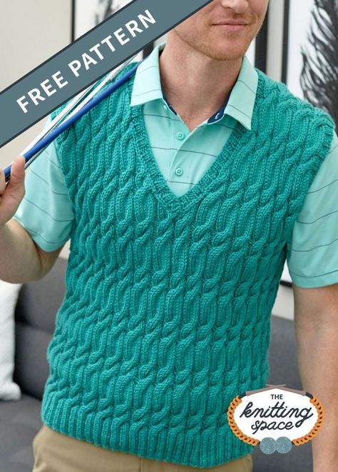 Tuba Crochet, Mens Vest Pattern, Knit For Men, Knit Vest Pattern Free, Knitting Space, Vest Pattern Free, Easy Knitting Patterns Free, Cable Knit Vest, Golf Vest