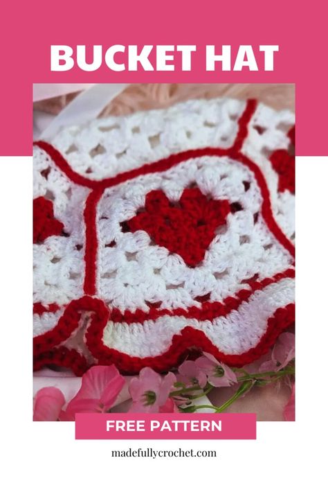 Heart Crochet Bucket Hat - Free Crochet Pattern for You Adjustable Crochet Bucket Hat For Winter, Handmade Yarn Crochet Bucket Hat, Crochet Ruffle Bucket Hat Pattern Free, Crochet Bucket Hat With Ruffles, Bucket Hat Pattern Free, Bucket Hat Looks, Handmade Crochet Bucket Hat, One Size, Crochet Sweater Pattern Women, Bucket Hat Pattern