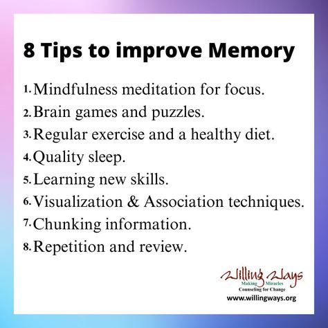 Improving memory requires a combination of effective strategies, such as repetition, association, and visualization, along with a healthy lifestyle that includes regular exercise, adequate sleep, and a balanced diet. Additionally, reducing stress, staying mentally active, and engaging in activities that challenge the brain can also help to boost memory and cognitive function. How To Get Better Memory, Help With Memory, Repressed Memories, Improving Memory, Memory Exercises, Cognitive Decline, Family Wellness, Boost Memory, Adequate Sleep