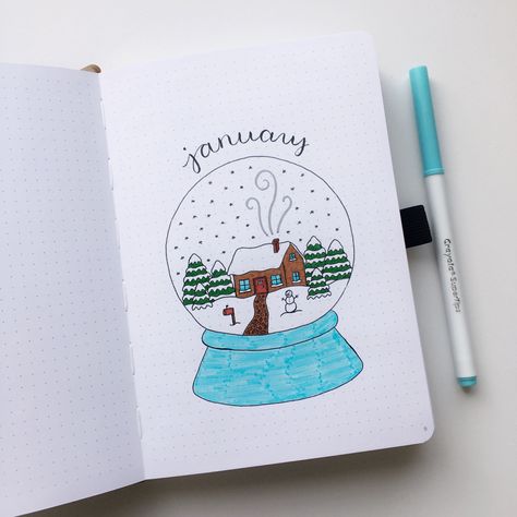 january winter snowglobe bullet journal theme #bujo #bujoideas #bulletjournal #bulletjournaling #bulletjournalideas Winter Snowglobe, Cozy Snow, December Bullet Journal, Snow Theme, Daily Diary, Diary Entry, Bullet Journal Themes, My Mood, Journal Themes