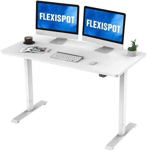 Amazon.com: Flexispot 55 x 28 Inches Electric Stand Up Desk Workstation, Whole-Piece Desk Board Home Office Computer Standing Table Height Adjustable Desk (White Frame + 55" White Top): Kitchen & Dining White Desk Setup, Electric Desk, Long Desk, Electric Standing Desk, White Desk, Adjustable Height Standing Desk, Stand Up Desk, Sit To Stand, Adjustable Standing Desk