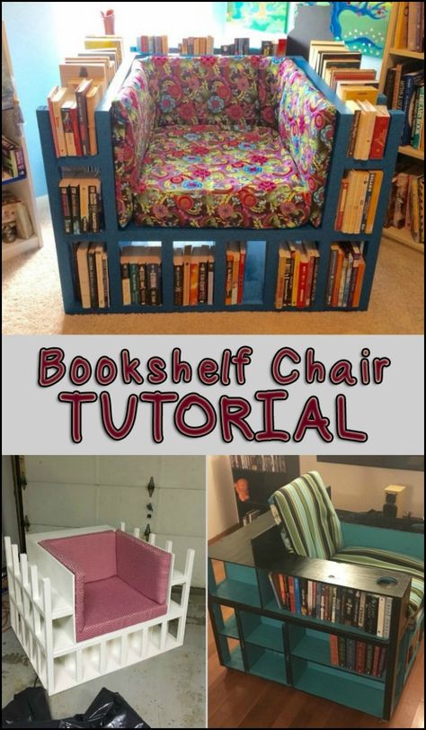 A DIY project for the bookworms! Do you know someone who would love this furniture idea? Bookshelf Chair, Modular Furniture System, Upcycled Items, Bookcase Diy, Bookshelves Diy, Modular Furniture, Diy Pallet Projects, Pallet Furniture, Furniture Projects