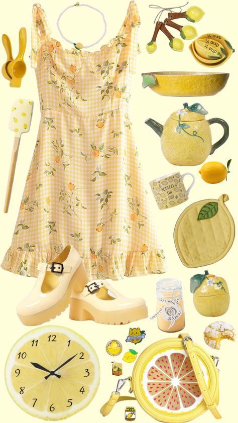 Fruits Series - no. 7 Lemon #yellow #cuteoutfit #cute #baking #kitchen #bake #sunny #dress #fruit #lemon Sunny Dress, Baking Kitchen, Cute Baking, Earthy Outfits, Cottagecore Fashion, Wardrobe Style, Cosplay Outfits, Lemon Yellow, Character Outfits