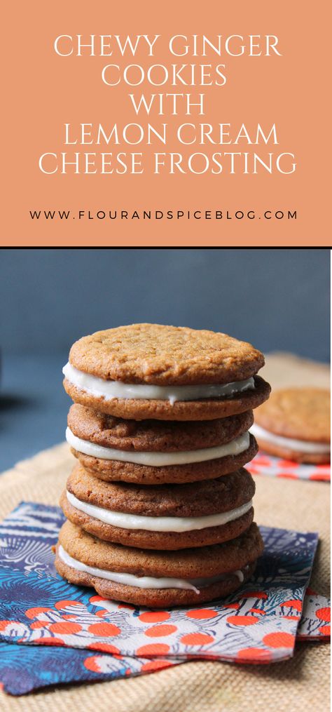 Chewy Ginger Cookies w/ Lemon Cream Cheese Frosting & Oh Sweet Day Cookbook - Flour & Spice Lemon Cream Cookies Recipe, Chewy Ginger Cookies, Pakistani Recipes, Lemon Cream Cheese Frosting, Classic Cookies Recipes, Lemon Cream Cheese, Vanilla Sugar Cookie, Canadian Food, Ginger Cookies