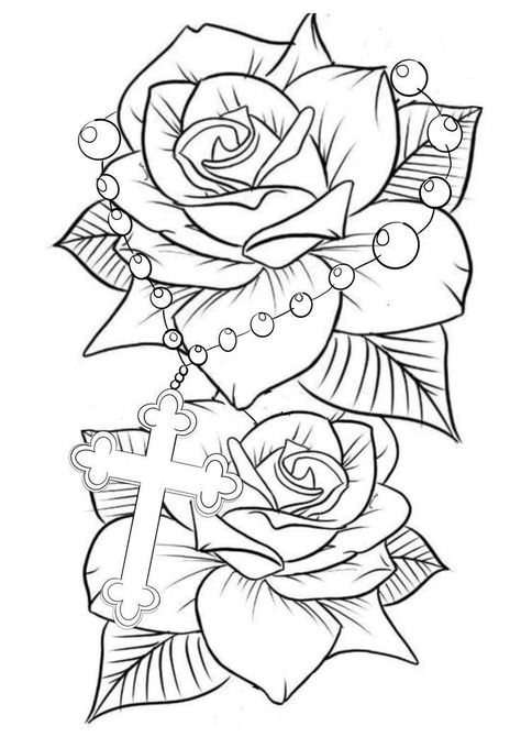 Floral Rosary Tattoo, Sleeve Tattoo Designs, Tattoo Designs Drawings, Desenho Tom E Jerry, Rose Drawing Tattoo, Cool Tattoo Drawings, Flower Tattoo Drawings, Full Sleeve Tattoo Design, Tattoo Outline Drawing