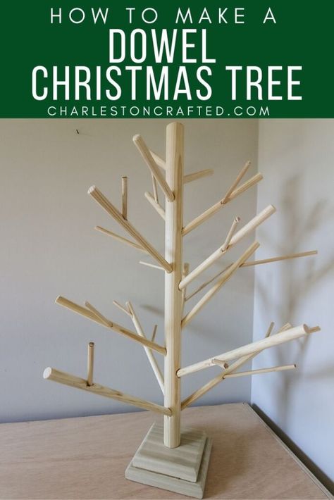 How to make a Wooden Dowel Christmas Tree Diy With Dowels, Dowel Christmas Tree, Dowel Tree, Wooden Christmas Trees Diy, Jewelry Tree Display, Ornament Tree Display, Vendor Market, Wooden Xmas Trees, Hat Tree