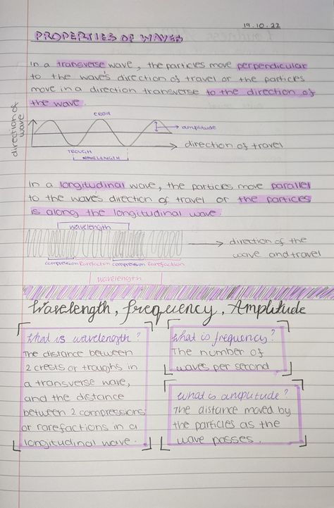 Physics Revision Gcse Waves, Wave Physics Notes, Sound Waves Physics Notes, Longitudinal Waves Physics, Waves Physics Notes, Biophysics Notes, 7th Grade Notes, Waves Notes, Physics Revision Notes