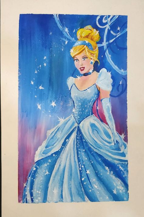 Drawing Cinderella, Easy Cinderella Painting, How To Draw Cinderella, Cinderella Painting, Cinderella Art Drawing, Draw Cinderella, How To Draw Disney, Cinderella Acrylic Painting, Sketch Of Cinderella