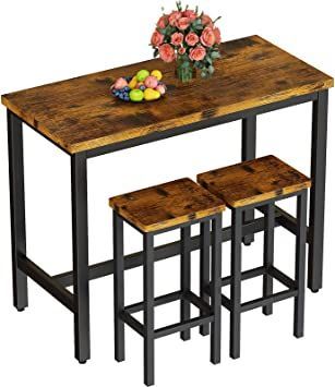 Hooseng 3 Pcs Dining Table Set Bar Table and Chairs with 2 Stools, Small Kitchen Table Set for 2 fot Living Room Party, Rustic Brown, 47.2" L x 23.6" W x 35.6" H Industrial Bar Table, Bar Table And Chairs, Inviting Dining Room, Home Bar Table, Chairs For Kitchen, Bar Table And Stools, Bar Table Sets, Rustic Chair, Industrial Bar