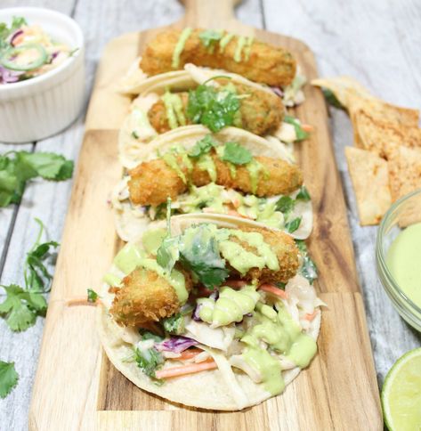 Jalapeno Slaw, How To Prepare Avocado, Fried Avocado Tacos, Fried Avocado, Avocado Tacos, Avocado Taco, Cilantro Lime Slaw, Vegan Fries, Avocado Fries