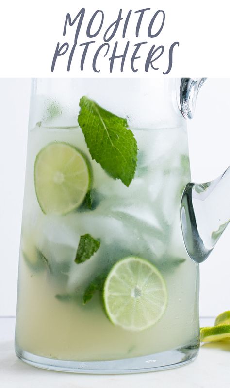 This easy Mojito pitcher recipe makes a great batch cocktail for your summer get-togethers! Lime juice, mint, club soda, and rum create a deliciously light & crisp refresher that's perfect for sunny days. Easy to make non-alcoholic for any mocktail drinkers in your group! Easy Mojito, Mojito Recipe Pitcher, Mojito Pitcher, Pitcher Cocktails, Mojito Mocktail, Summer Drinks Alcohol, Batch Cocktails, Mojito Recipe, Boozy Drinks