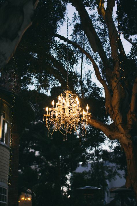 Outdoor Chandelier, Deco Originale, Event Lighting, Garden And Yard, My Dream Home, A Tree, Secret Garden, A House, Outdoor Spaces