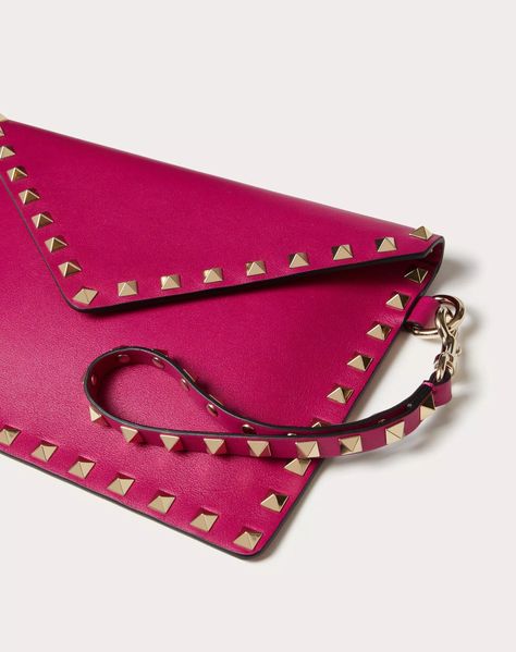 Rockstud Calfskin Pouch for Woman Designer Evening Bags, Clutches For Women, Designer Clutch, Online Website, Wrist Strap, Valentino Garavani, Evening Bags, Online Boutique, Card Slots