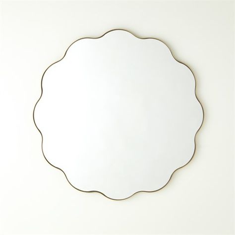 Scalloped Round Mirror with Gold Metal Frame Contemporary Wall Mirrors, Mirror Shop, Bathtub Accessories, Oval Mirror, Round Mirror, Glass Cleaner, Chandelier Pendant Lights, Round Mirrors, Game Room Furniture