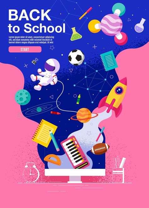 Vertical Back to School Space Themed Poster Back To School Inspiration, Flat Design Poster, Poster Design Kids, School Advertising, Kids Graphic Design, Poster Flat, Inspiration Poster, Education Poster Design, School Poster