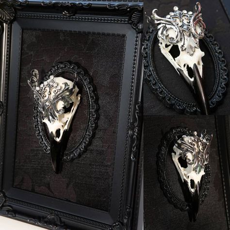 Add a little spooky Macabreness to your Halloween this year with a framed crow skull avaliable for worldwide postage via my @Etsy store… Bird Skull Display, Skull Display, Alt Bride, Rock N Roll Wedding, Skull Crafts, Gothic Bride, Crow Skull, Alternative Gifts, Future Room