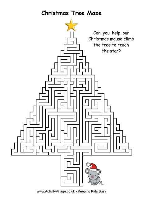 Christmas Tree Maze 2 Mazes Printable, Hard Mazes, Christmas Maze, Christmas Activity Book, Christmas Coloring Sheets, Christmas Worksheets, Christmas School, Christmas Mouse, Christmas Games