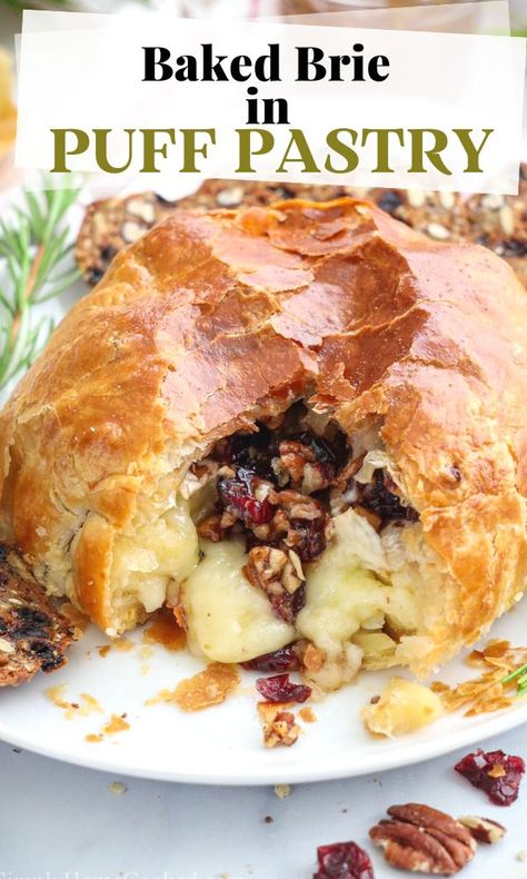 Baked Brie With Cranberries, Brie With Cranberries, Baked Brie Puff Pastry, Baked Brie With Jam, Baked Brie In Puff Pastry, Brie In Puff Pastry, Cheese Sauces, Brie En Croute, Baked Brie Recipes