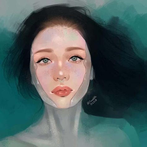 Abstract Mandala, Portrait Drawings, Girl In Water, Want To Draw, Water Drawing, Photographie Portrait Inspiration, Paint Tool Sai, Illustration Art Girl, Wacom Intuos