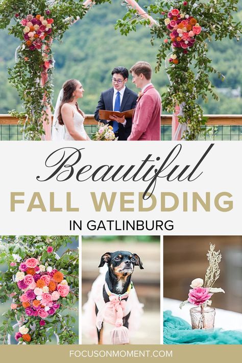 This beautiful fall wedding took place near Gatlinburg, Tennessee. The couple couldn't have chosen a more perfect fall day for their wedding, and the Appalachian mountains created a beautiful backdrop. Fall Cabin Wedding, Smoky Mountains Wedding, Fall Cabin, Gatlinburg Wedding, Fuzzy Peach, Gatlinburg Weddings, Perfect Fall Day, Mountains Wedding, Beautiful Fall Wedding