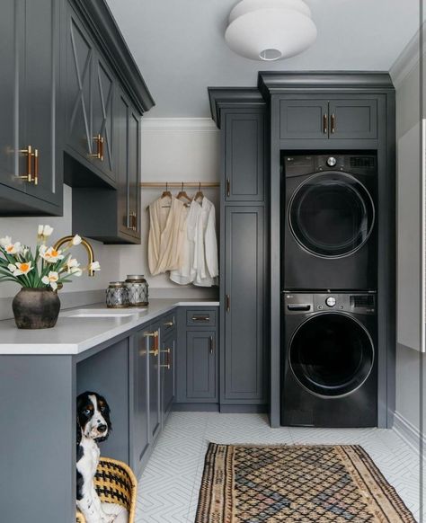 15 Stacked Laundry Room Ideas for Space-Saving Efficiency | Florida Homes and Living Stacked Laundry Room, Laundry Room Storage Shelves, Laundry Room Ideas Small Space, Small Laundry Room Organization, Room Storage Diy, Basement Laundry Room, Dream Laundry Room, Laundry Room Renovation, Farmhouse Laundry Room