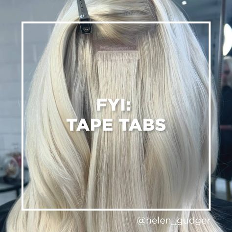 blonde tape hair with injection tape tab showing.  copy reads FYI Tape Tabs Tape In Extensions Before And After, Tape In Hair Extensions Placement, Tape In Hair Extensions Before And After, Tape Hair Extensions, Hair Extensions Before And After, Tape Ins, Diy Tape, Quick Hair, Tape In Extensions